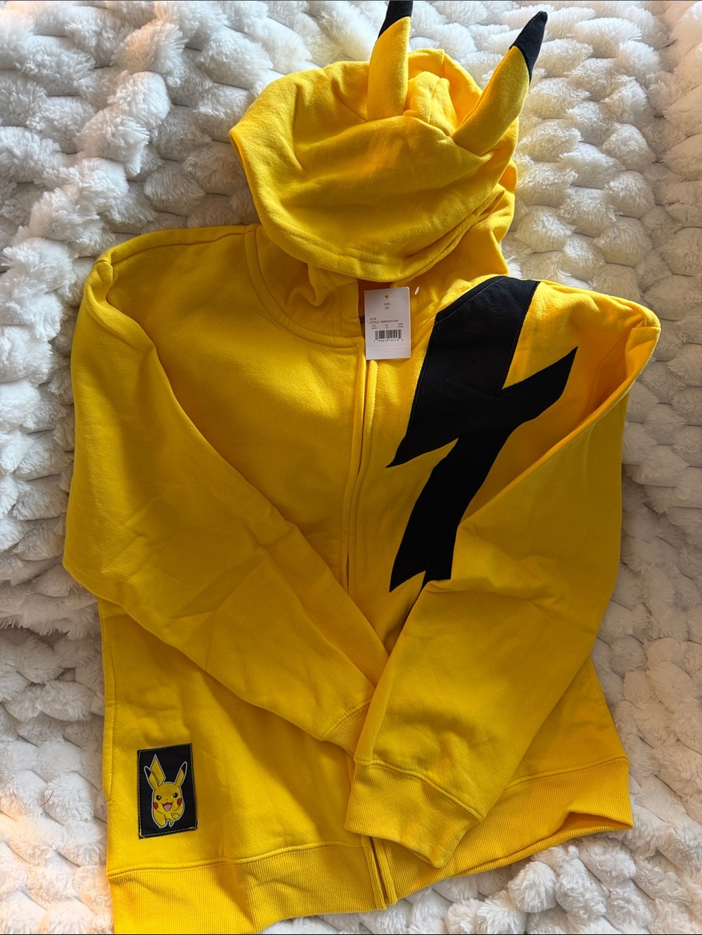 Pokemon Yellow Zip-Up Hoodie with Black Lightning and Pikachu Patch
